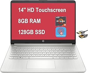HP 14 Laptop AMD Ryzen 3, 8GB RAM, 128GB SSD Touchscreen
