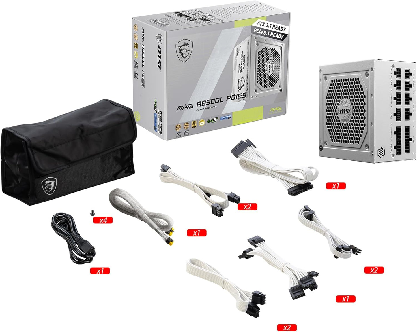 MSI MAGA850GLPCIE5WT A850GL PCIE5 White 850W PSU