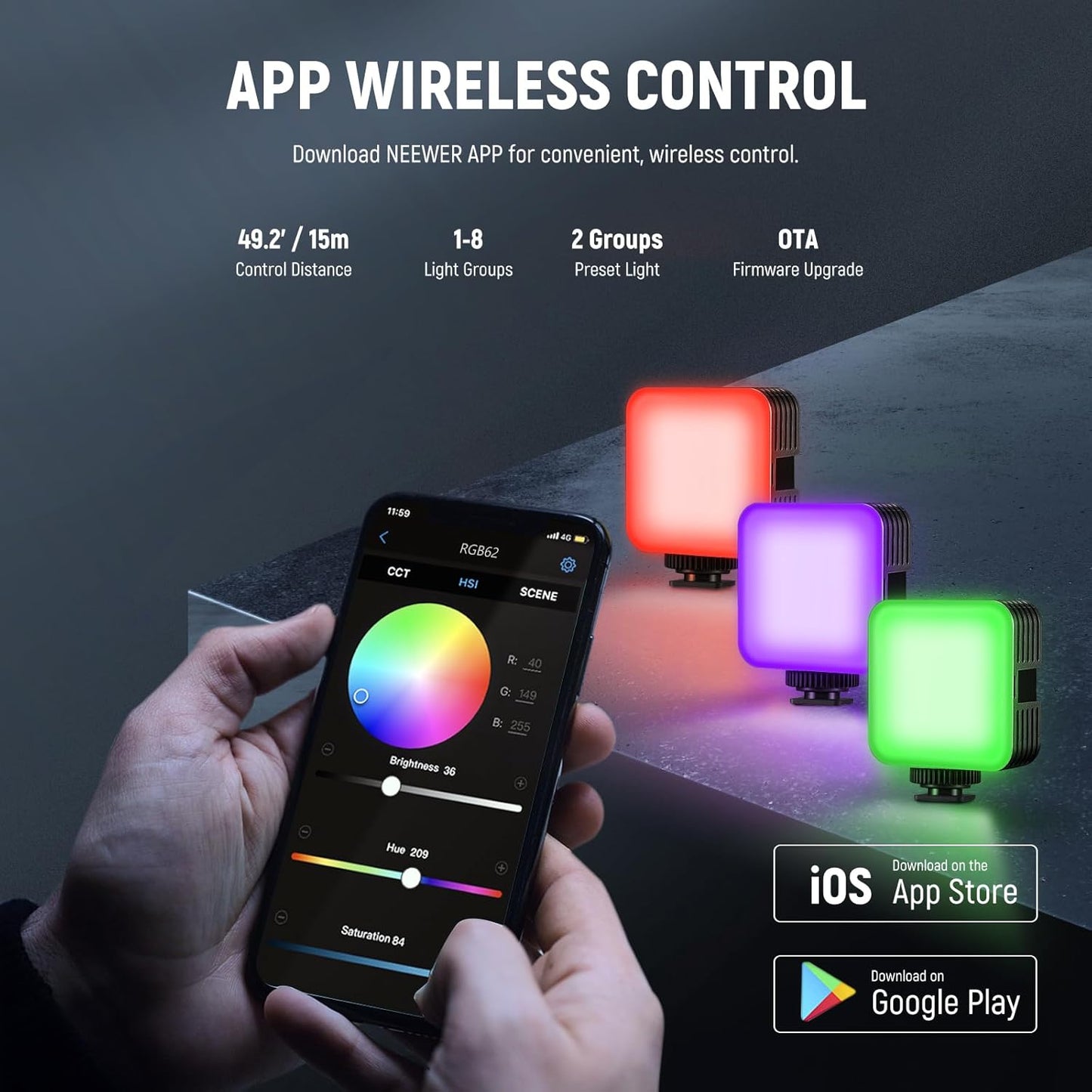 Neewer RGB62 Magnetic RGB Video Light APP Control