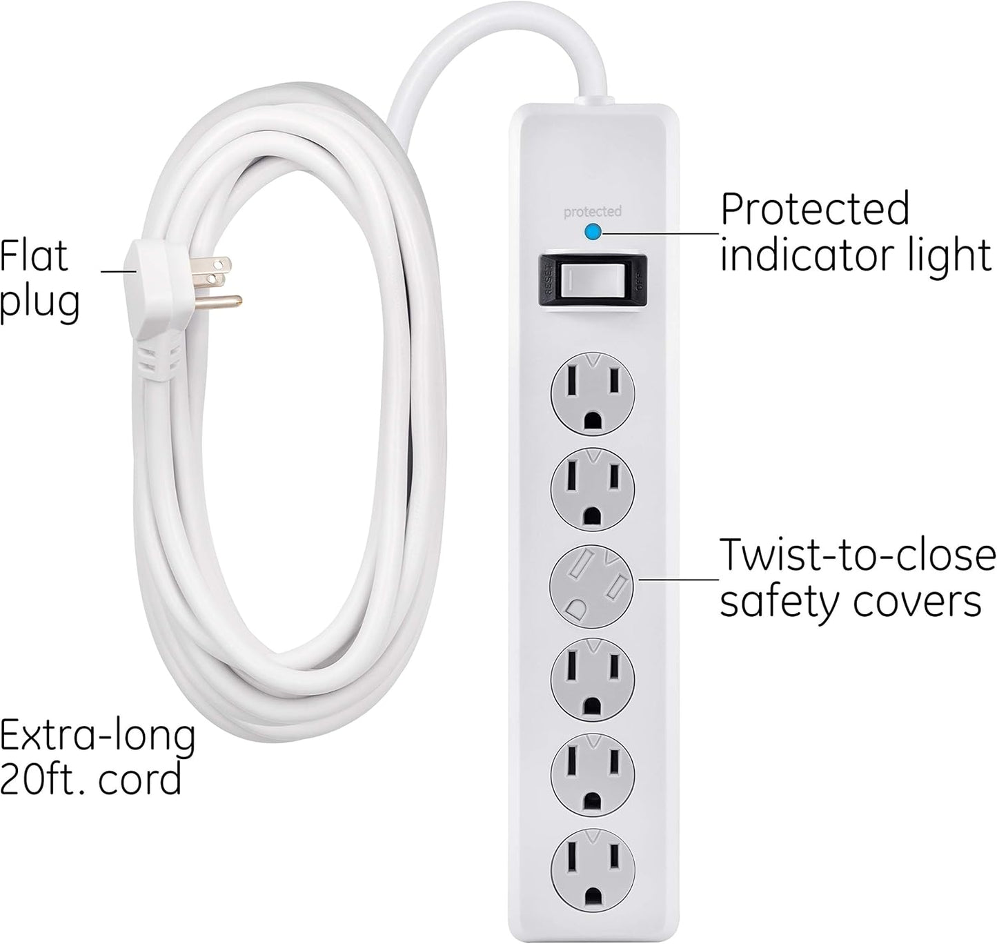 GE DFTQ-R187 6-Outlet Surge Protector 4-Pack, 20Ft Cord
