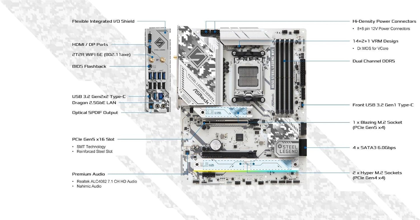 ASRock 90-MXBN90-A0UAYZ B650 Steel Legend WiFi Motherboard