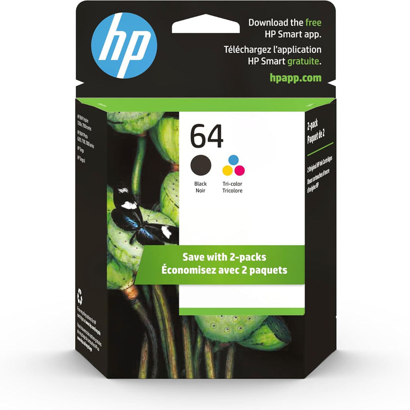 HP 64 Black/Tri-color Ink Cartridges 2-Pack X4D92AN — main product image