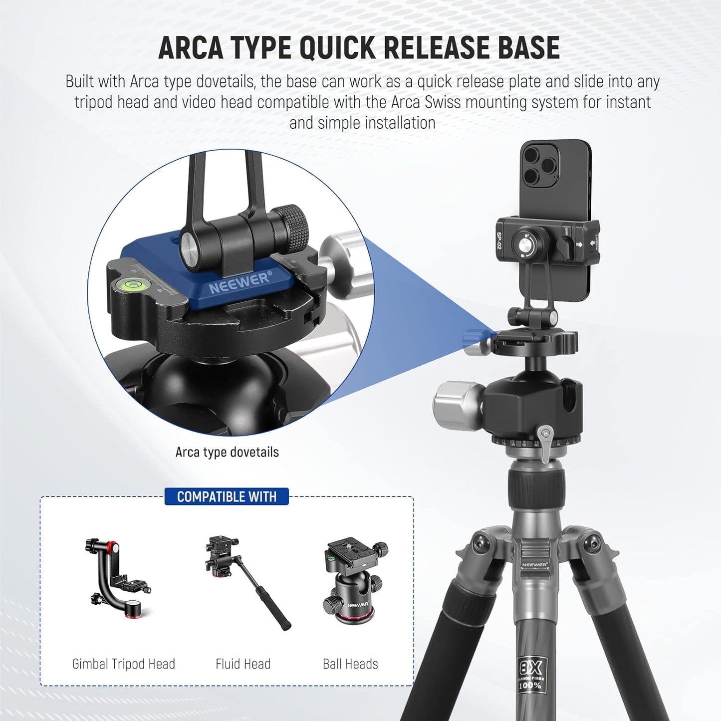 Neewer SP-02 Phone Tripod Mount: 360° Swivel, Arca Base
