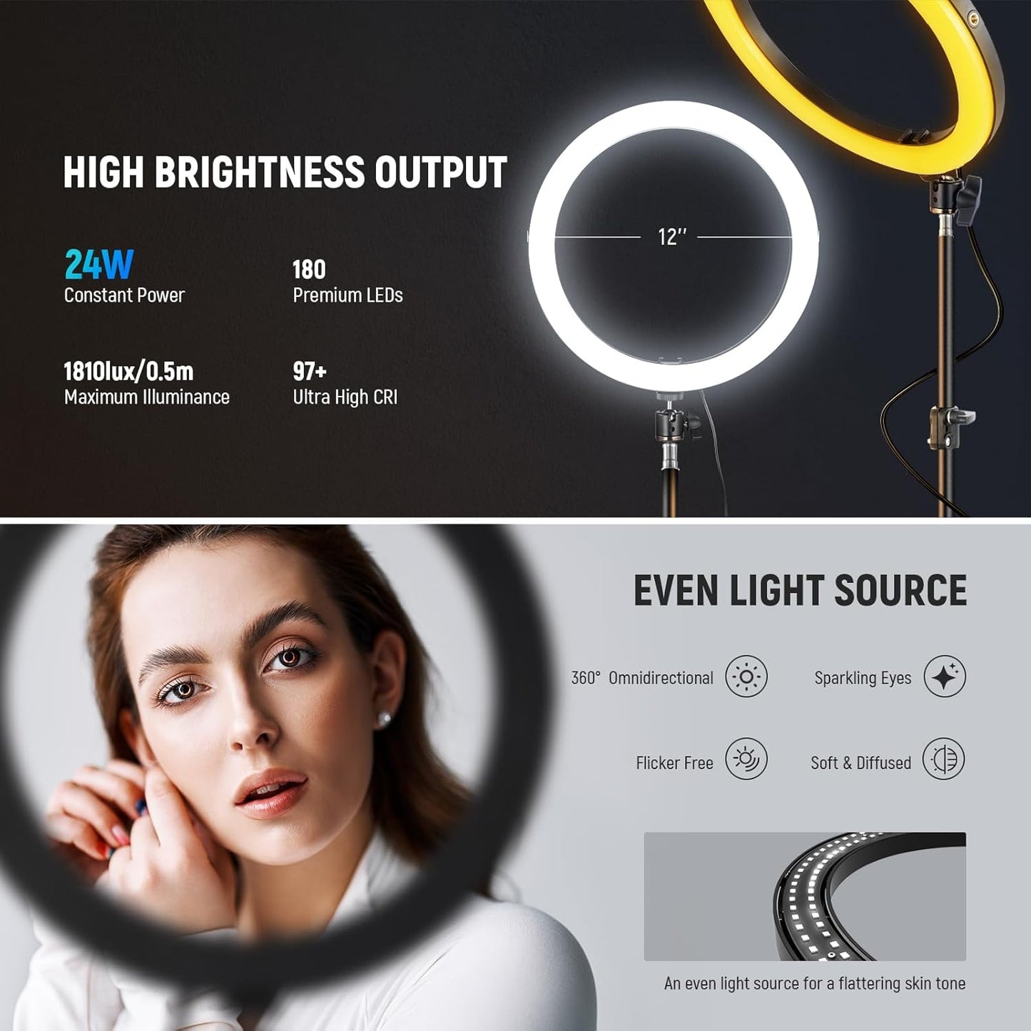 Neewer RH12B 12" Bi-Color LED Ring Light with Stand