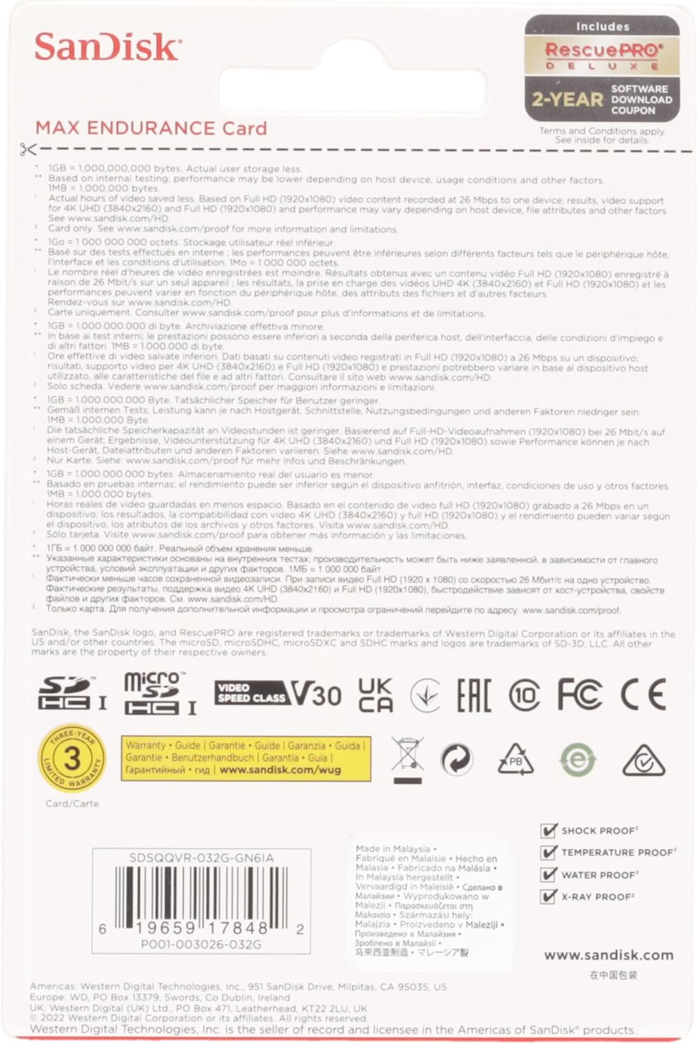 SanDisk SDSQQVR-032G-GN6IA 32GB Max Endurance MicroSD Card