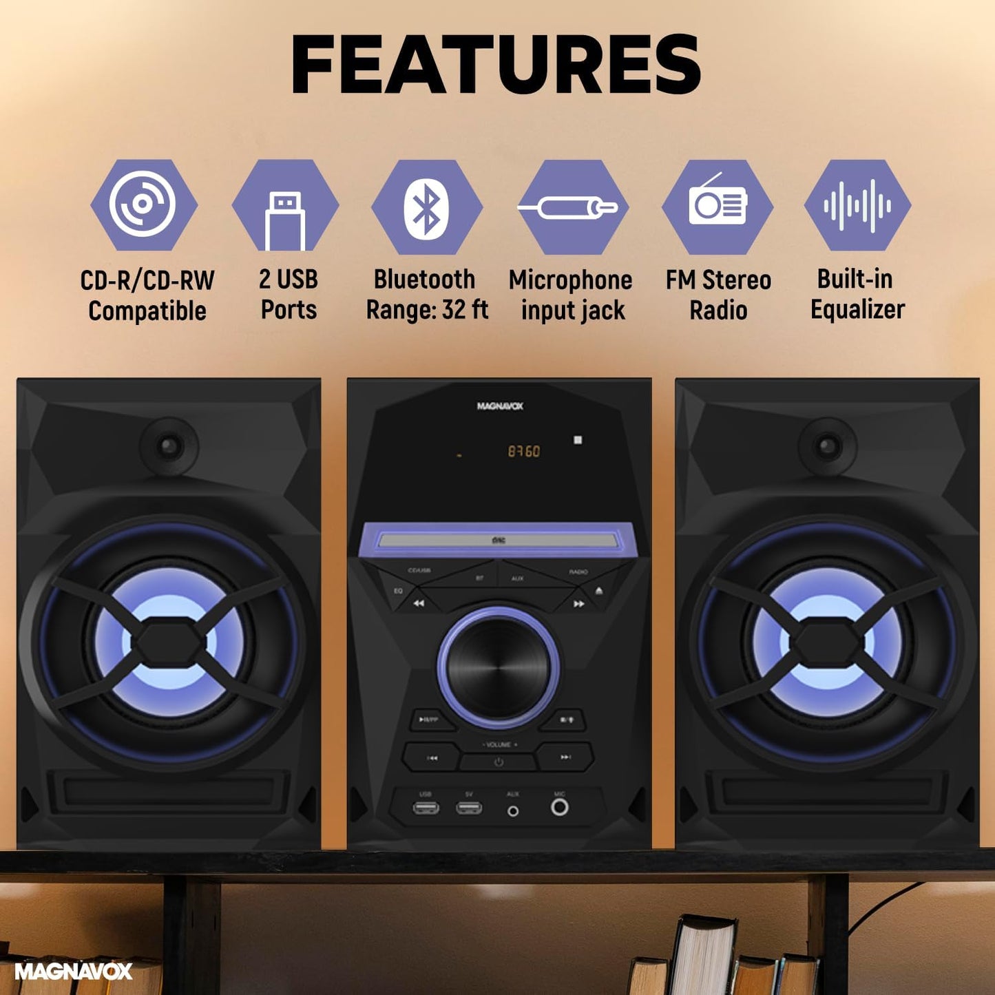 Magnavox MM441-EC 3-Piece CD Shelf System Bluetooth