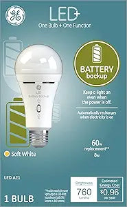 GE 10043168502136.00 LED+ Battery Backup Light Bulb Soft White
