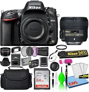 Nikon 13550 D610 24.3MP DSLR Camera Deluxe Bundle (Renewed)