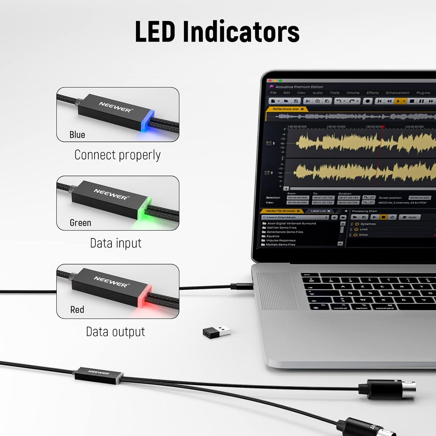 Neewer 21000038 USB-C MIDI Cable - Keyboard/Synthesizer Adapter