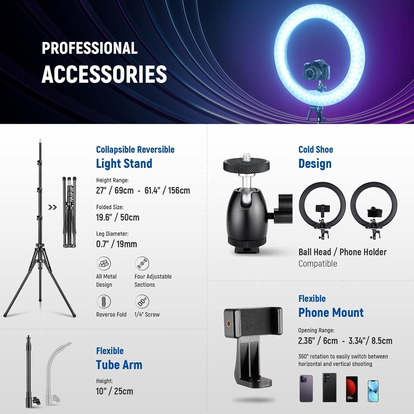 Neewer 10103390 18" RGB LED Ring Light with Stand & APP