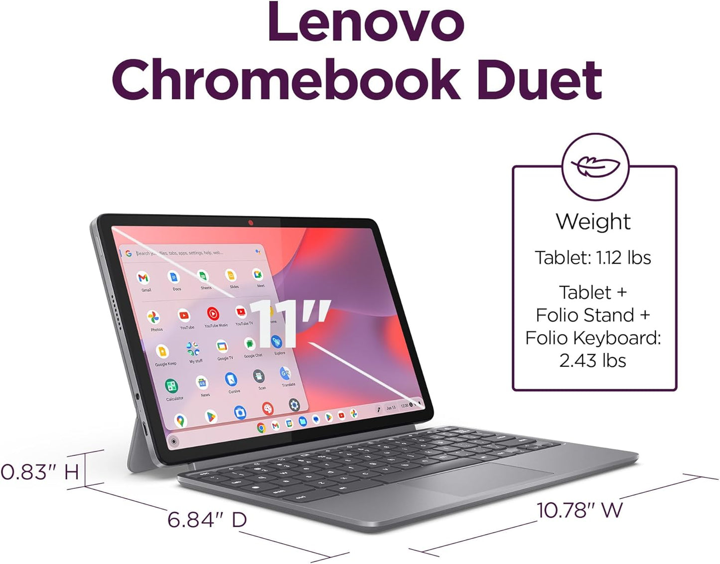 Lenovo 83HH0014US Chromebook Duet - 10.95" Touchscreen - Luna Grey