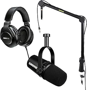 Shure MV7K Microphone, Boom & SRH440A Headphones Bundle