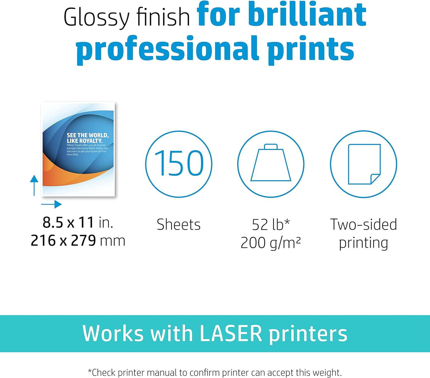HP 4WN10A Professional Glossy Laser Paper 8.5x11