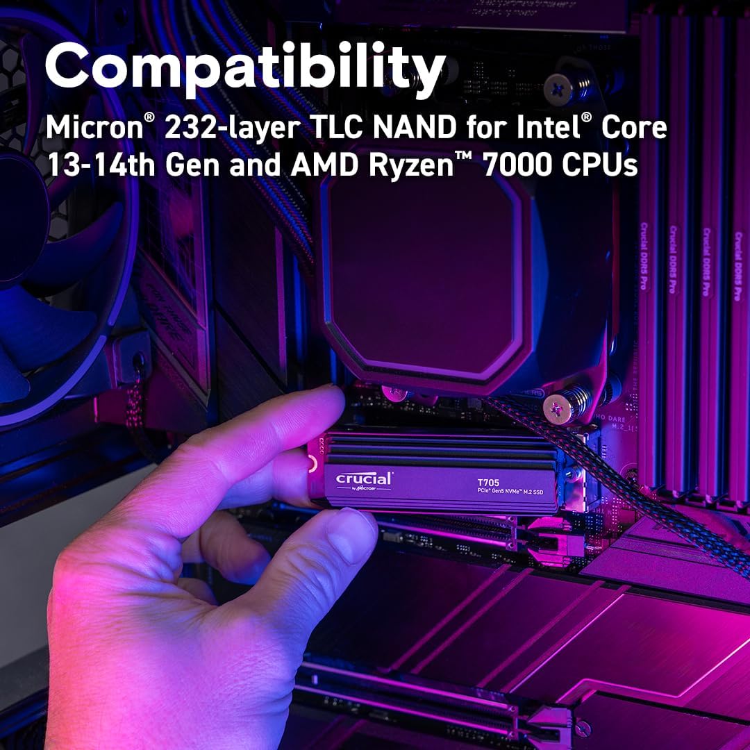 Crucial CT4000T705SSD5 4TB T705 PCIe Gen5 NVMe SSD with Heatsink
