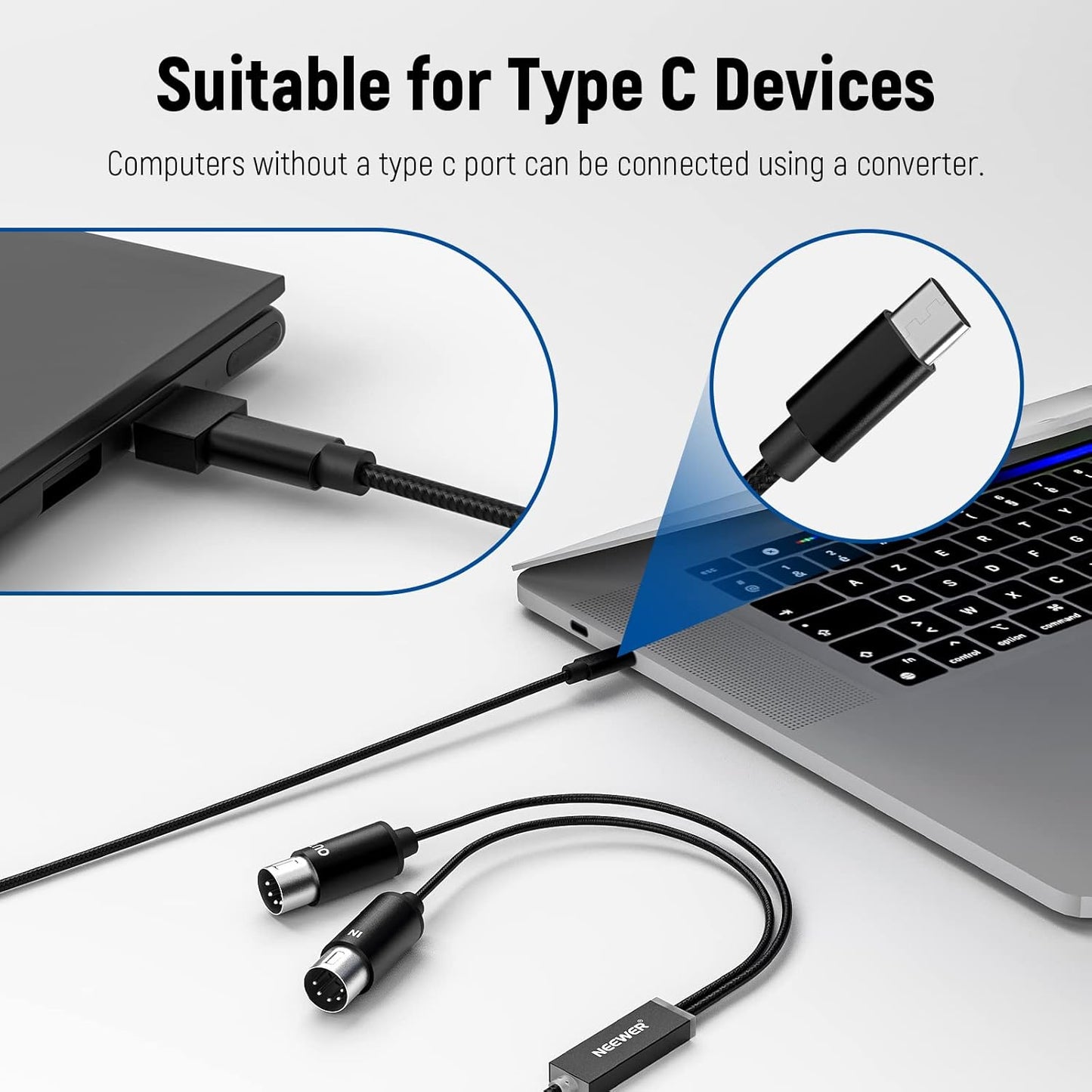 Neewer 21000038 USB-C MIDI Cable - Keyboard/Synthesizer Adapter