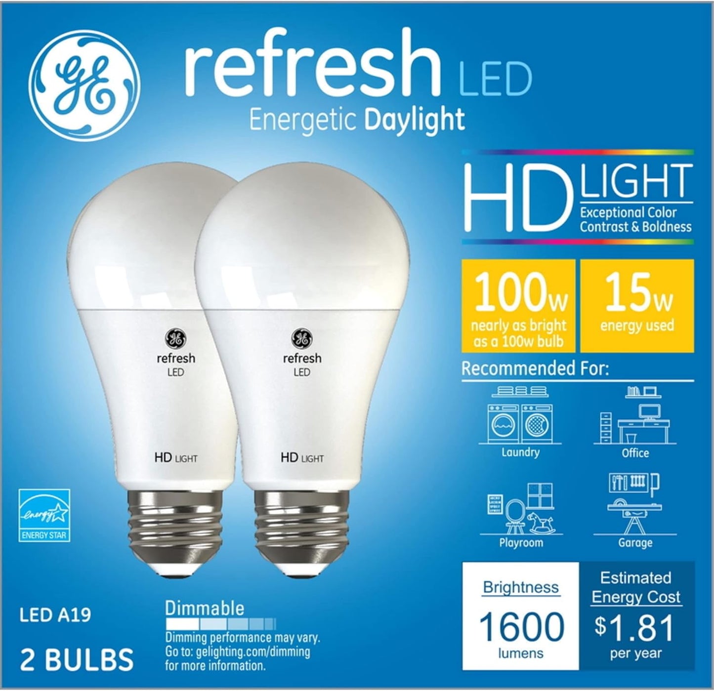 GE 93126509 Refresh 100W Daylight LED Bulb 2-Pack
