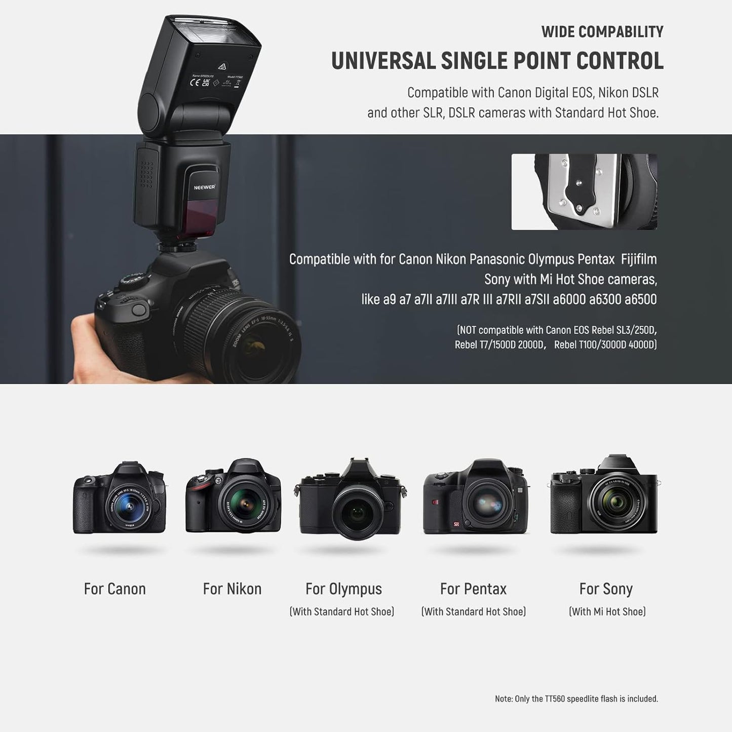 Neewer 10102376 TT560 Camera Flash Speedlite - Universal Hot Shoe