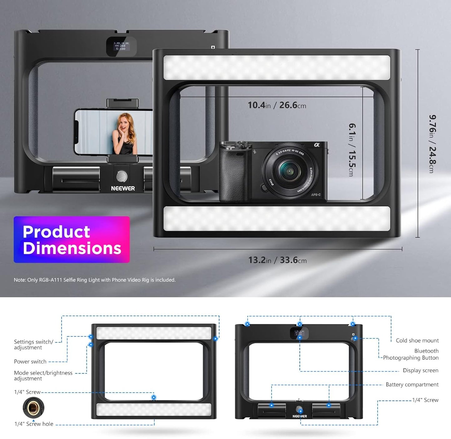 Neewer 10100582 RGB LED Ring Light Selfie - Video Stabilizer