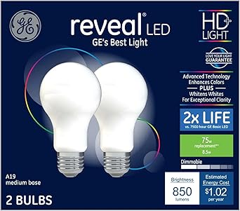 GE Reveal LED A19 75W Equivalent Dimmable Bulb 2-Pack — main product image