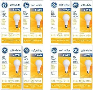 GE 97494 Soft White 3-Way Light Bulb 8-Pack