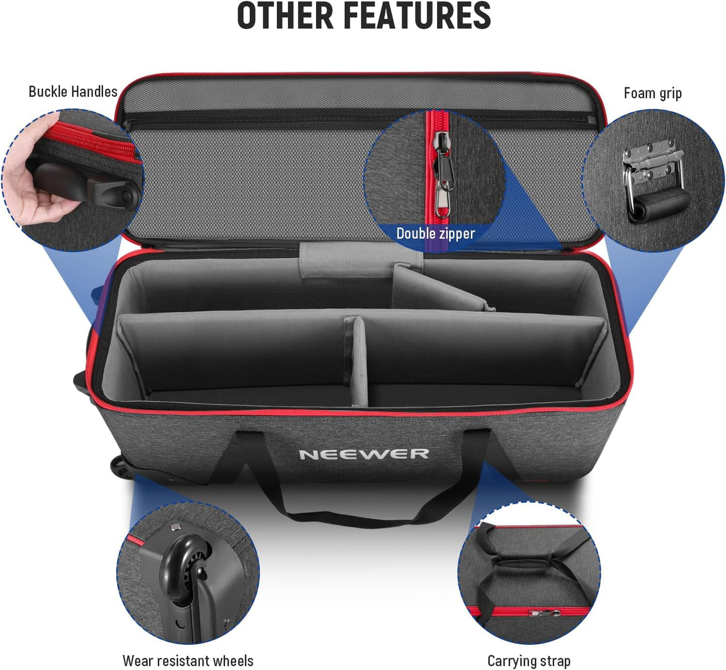 Neewer Trolley Case Photo Studio Equipment Bag - Rolling Tripod Case