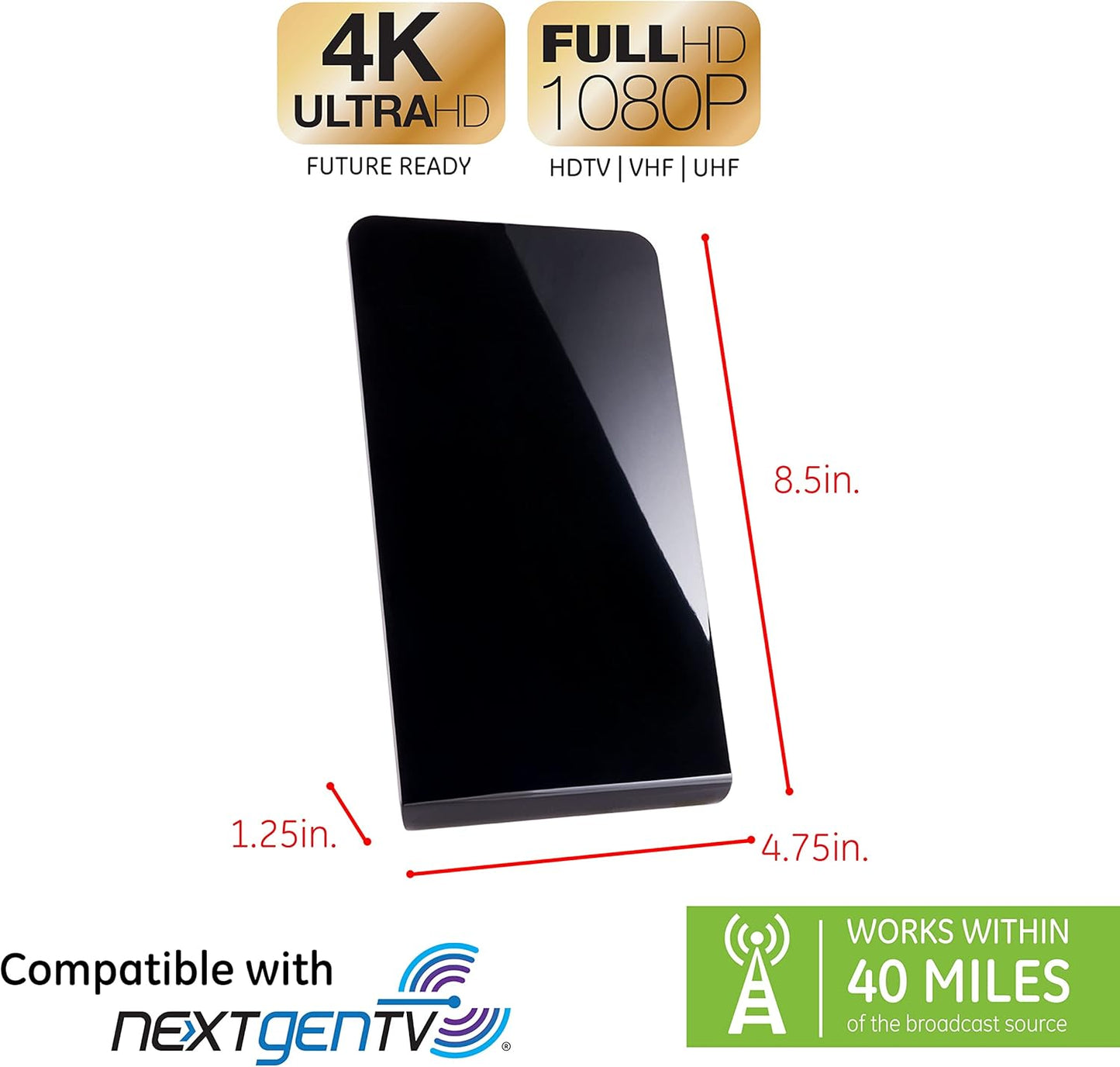 GE 33681 Flat Panel Indoor HD Digital TV Antenna