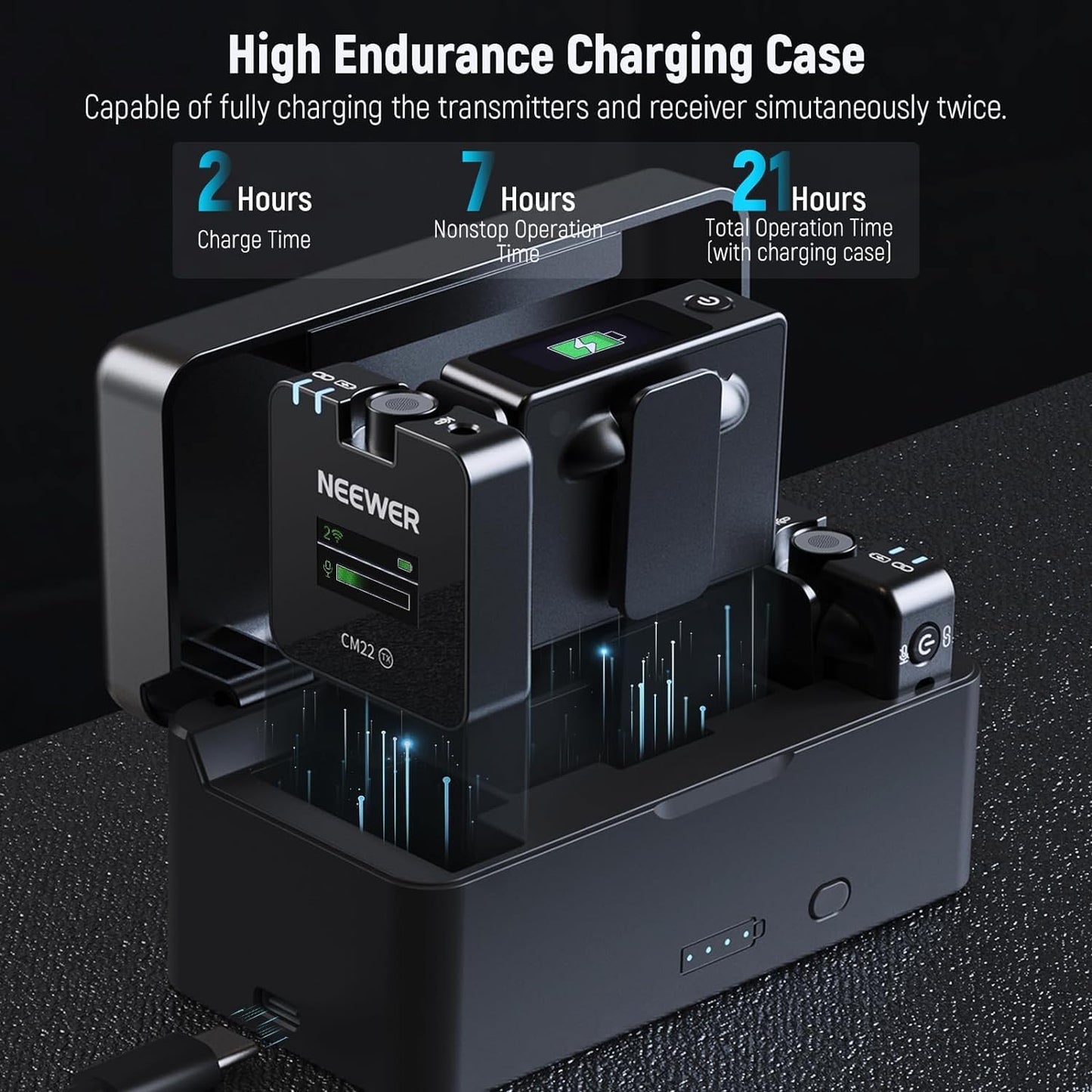 Neewer 21000042 Wireless Lavalier Microphones - Charging Case, 2 Pack