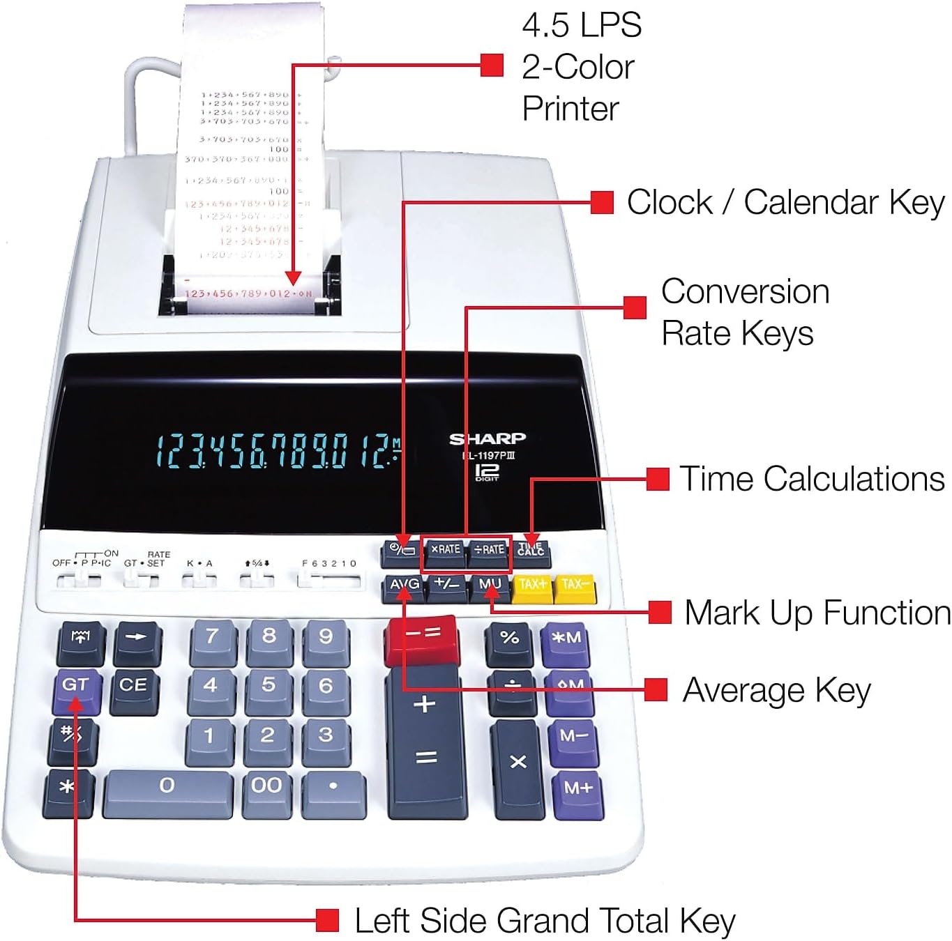 Sharp EL-1197p III Two-Color Printing Desktop Calculator