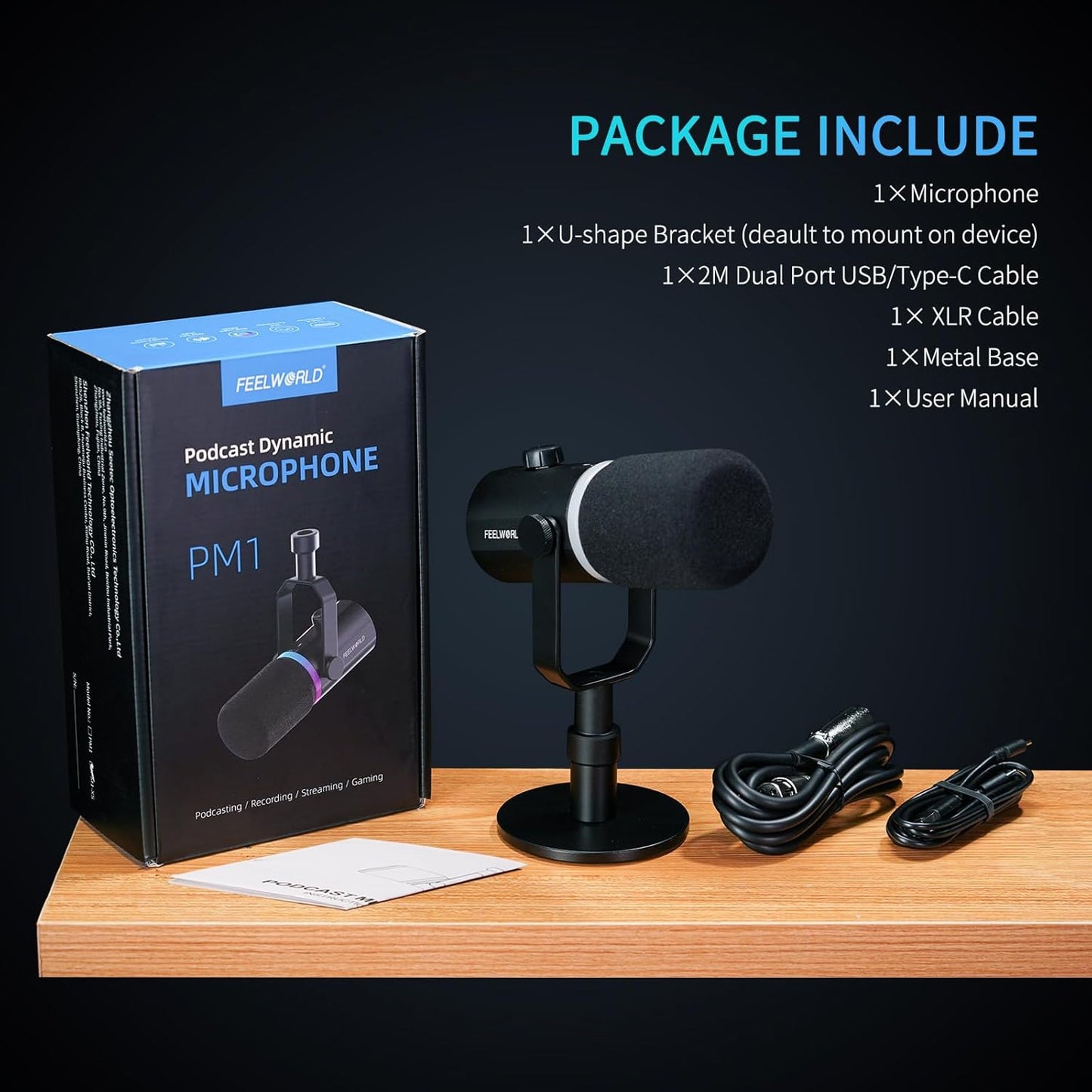 FEELWORLD PM1 XLR USB Dynamic Podcast Microphone