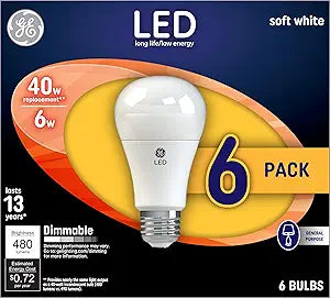 GE 99214 LED A19 Light Bulbs 40W Soft White 6-Pack