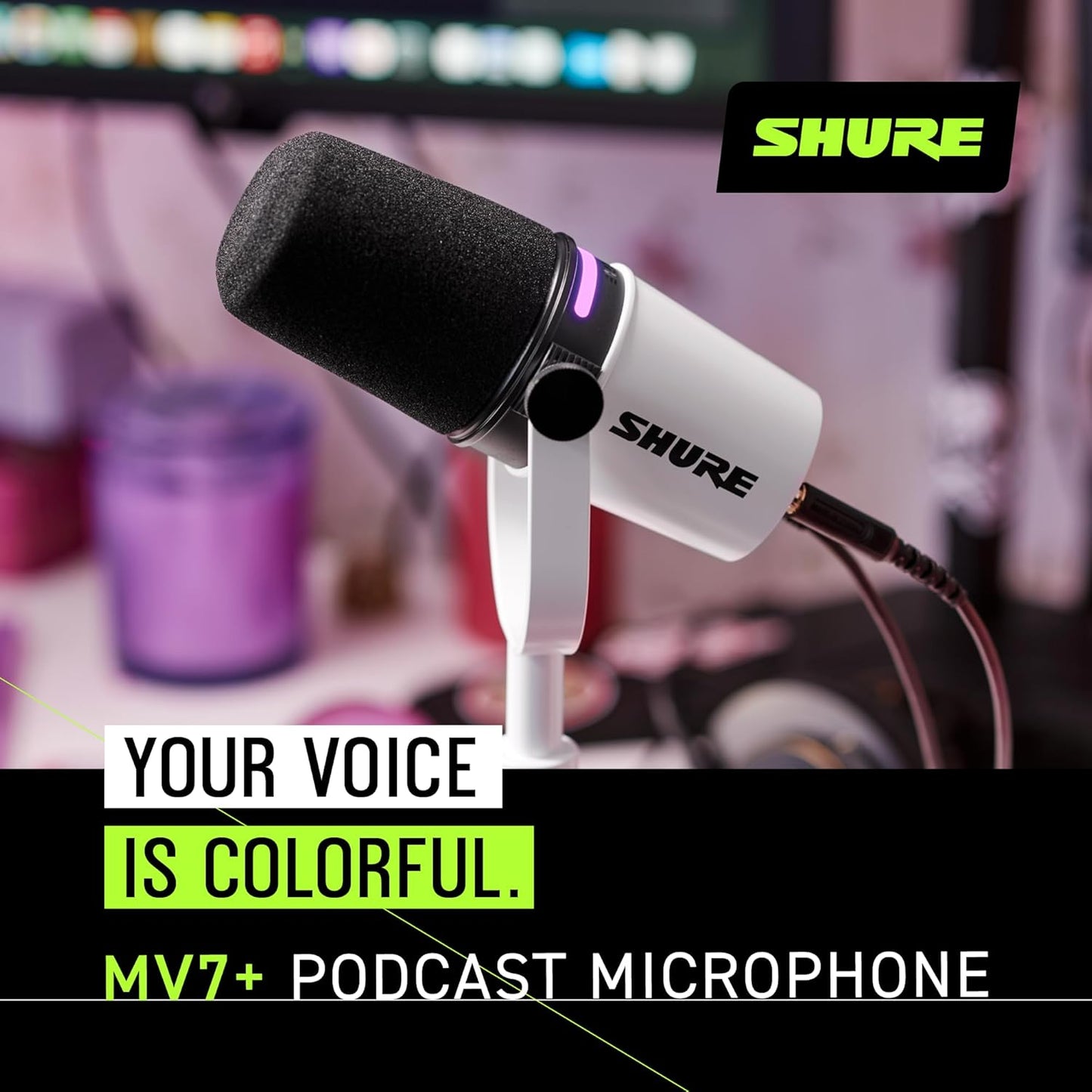 Shure MV7+-W Microphone, Podcast Dynamic USB/XLR, White