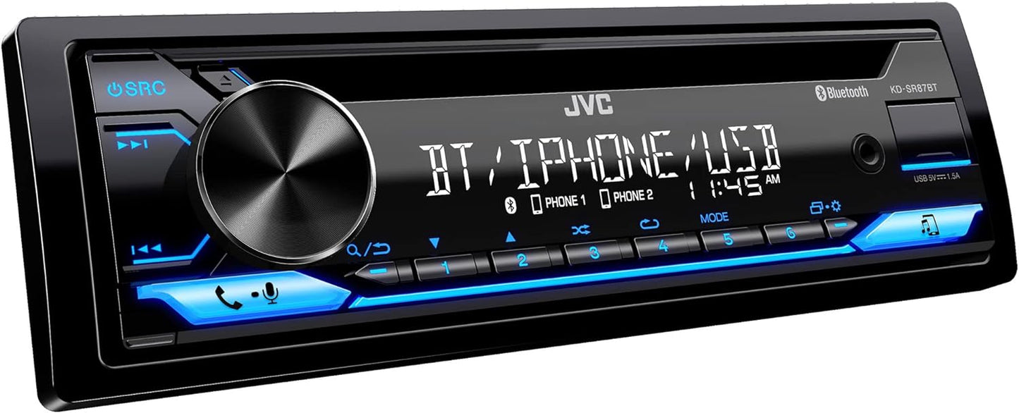 JVC KD-SR87BT Bluetooth CD Car Stereo Receiver - USB, 13-Band EQ
