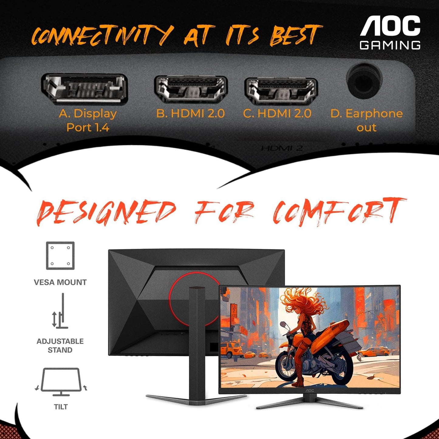AOC C27G4ZH 27-Inch Curved Gaming Monitor - 280Hz, 0.3ms, FHD