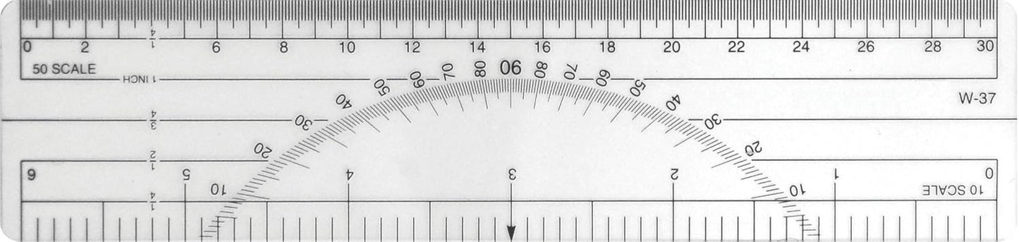 Westcott W-37 6" Protractor Ruler 10ths/50ths Transparent
