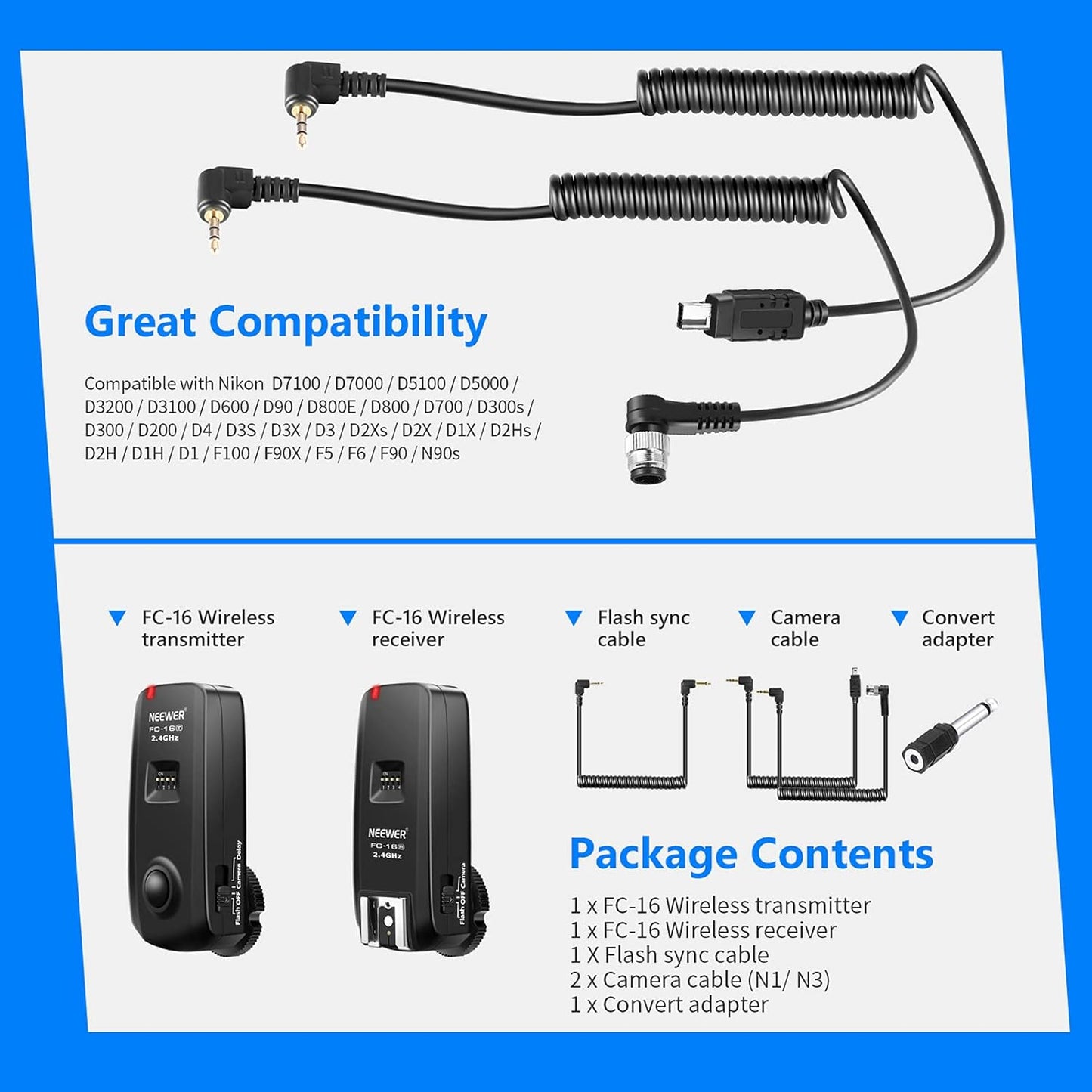 Neewer FC-16 2.4GHz Wireless Flash Trigger for Nikon