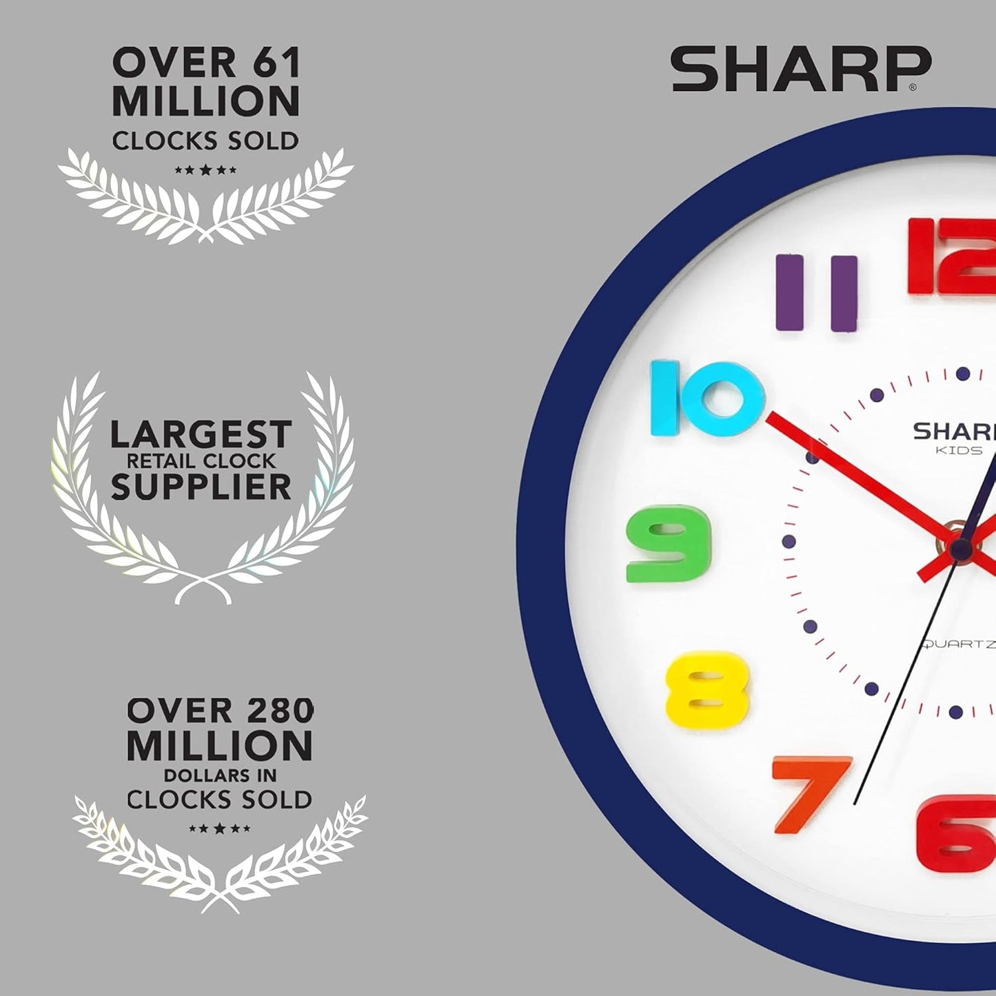 Sharp Colorful Kids Wall Clock 10-Inch Silent