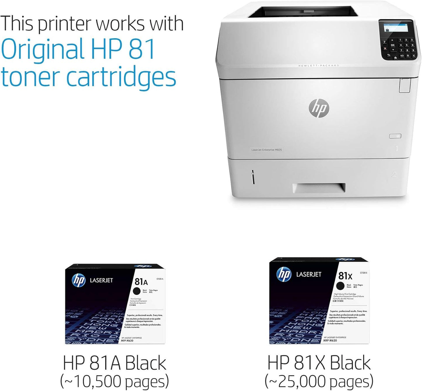 HP M605N E6B70A LaserJet Enterprise Laser Printer (Renewed)
