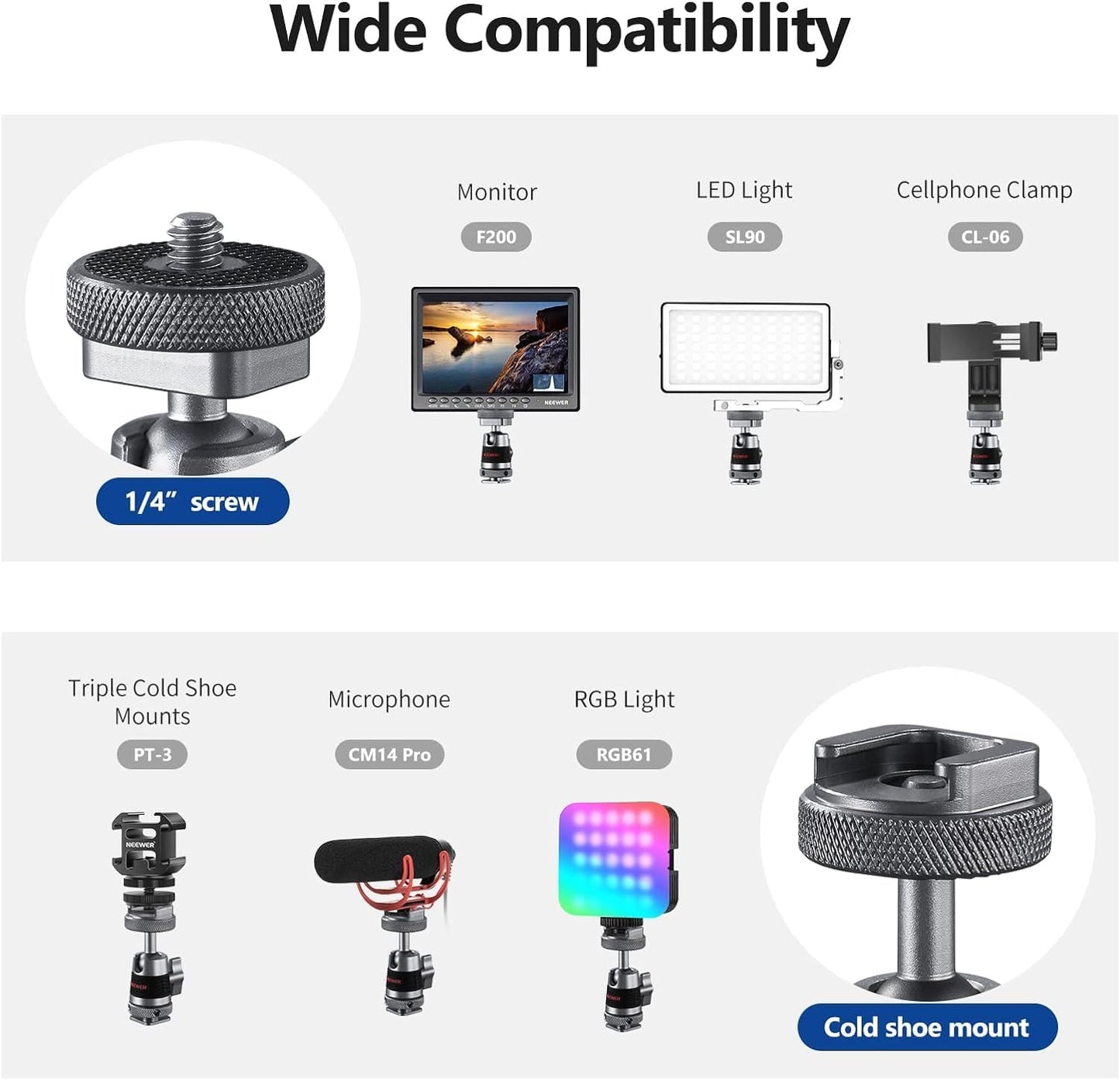 Neewer 10101418 Mini Ball Head Cold Shoe Mount 2-Pack