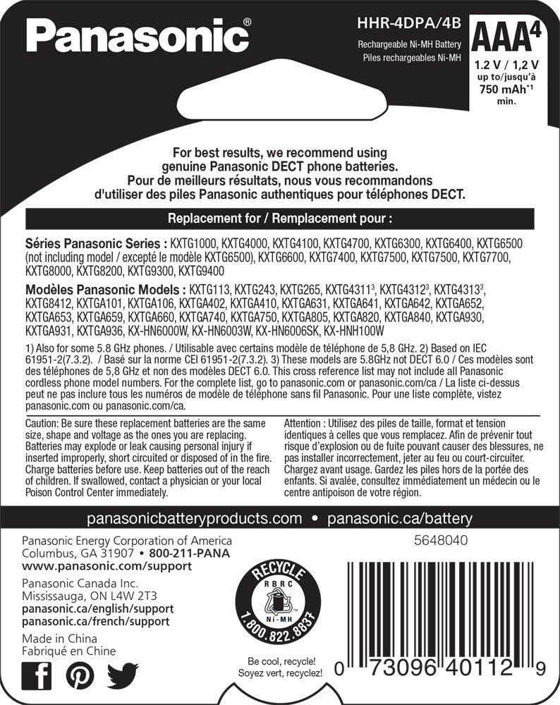 Panasonic HHR-4DPA/4B AAA NiMH Cordless Phone Batteries