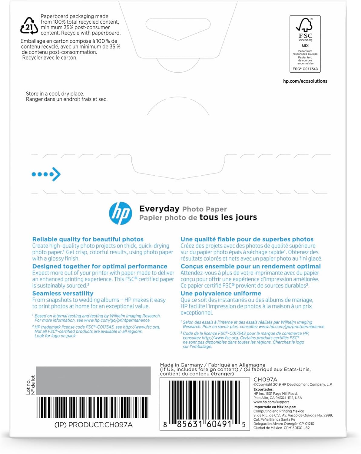 HP CH097A Everyday Glossy Photo Paper, 5x7, 60 Sheets