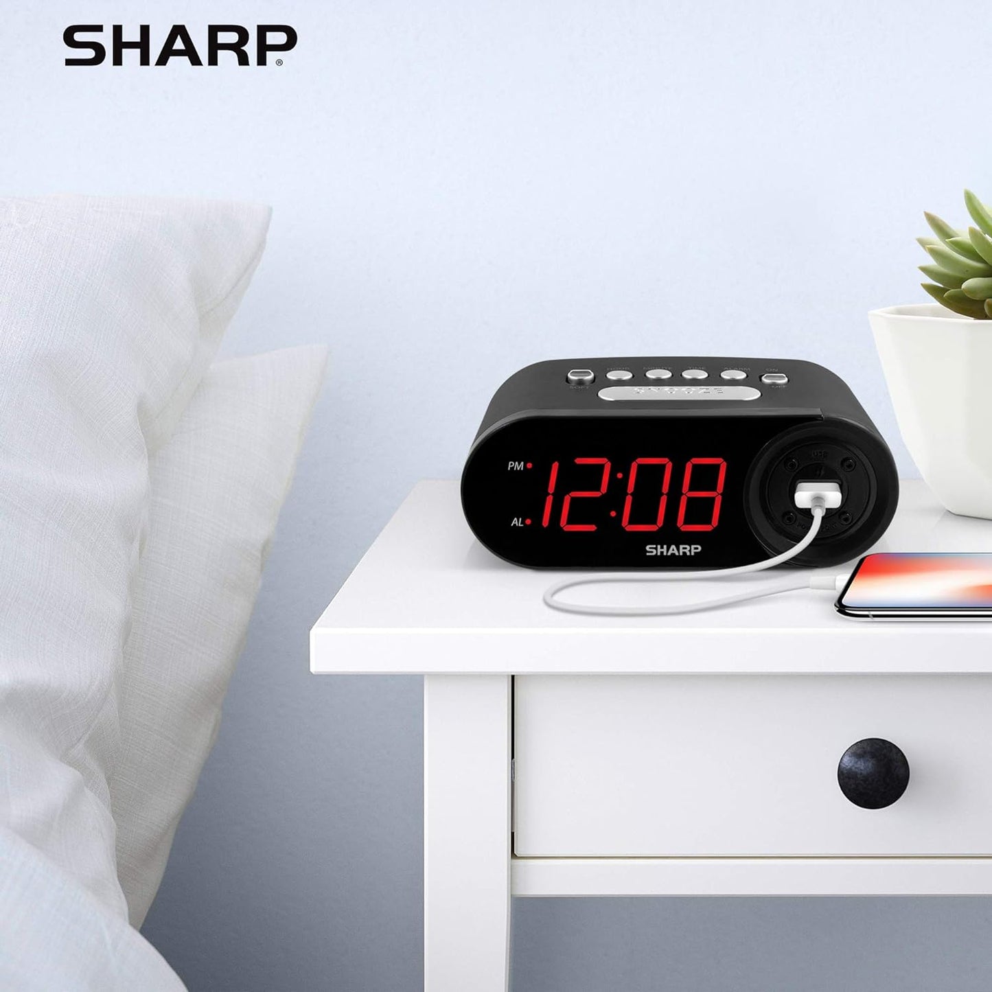 Sharp Digital Alarm Clock with 2 AMP USB Charger
