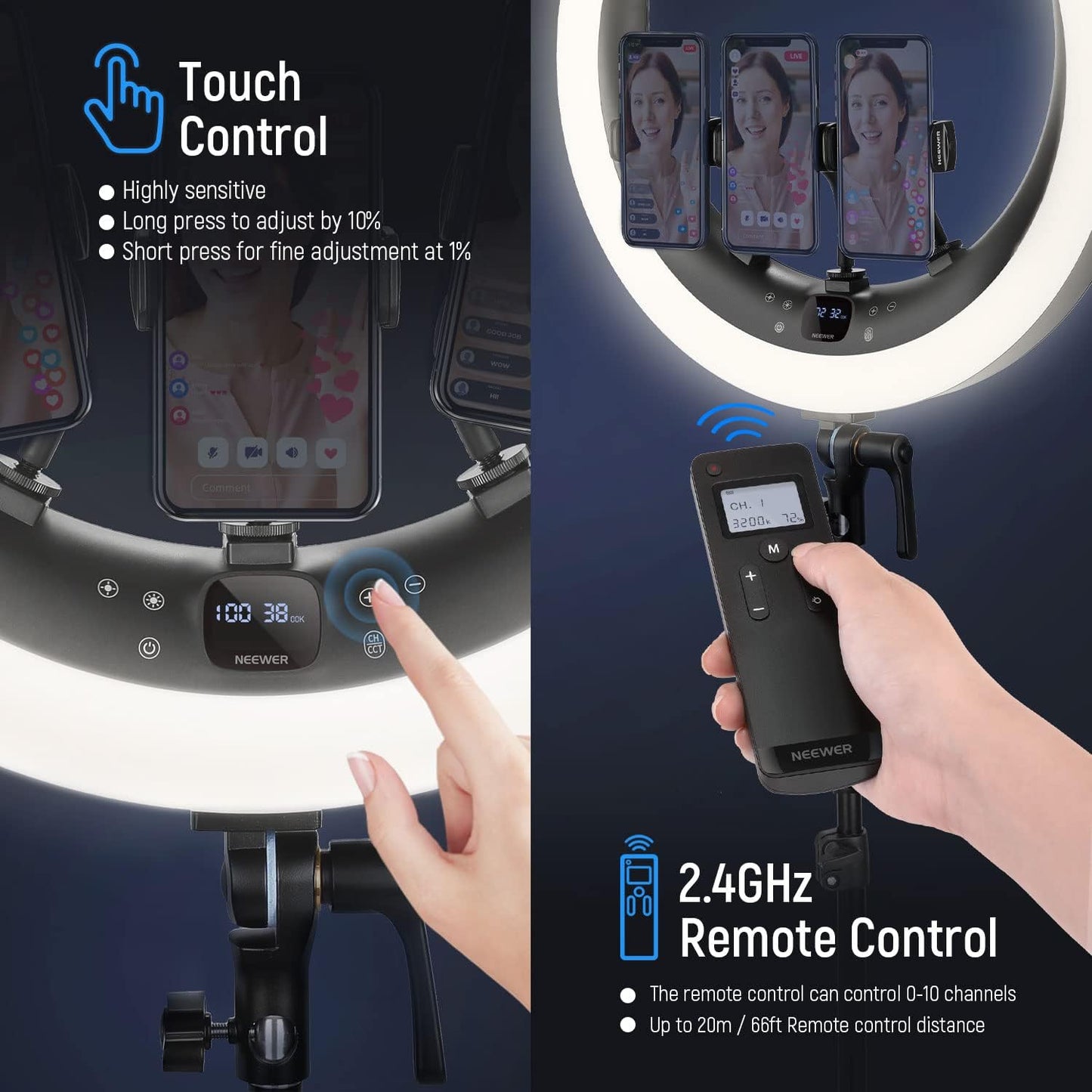Neewer 10102970 19" Ring Light with Stand & Phone Holders