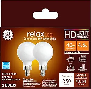 GE 45711 Relax HD LED Globe Bulbs 2-Pack