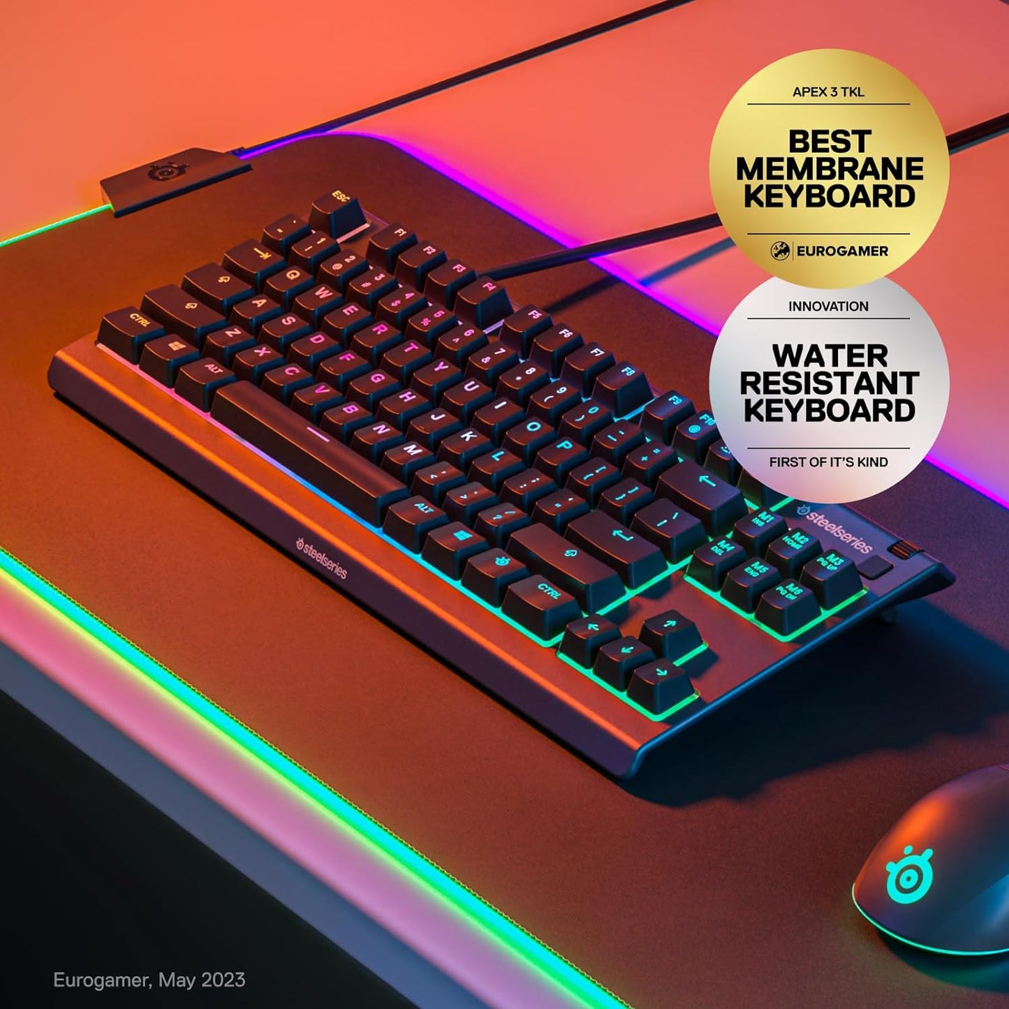 SteelSeries Apex 3 TKL RGB Gaming Keyboard - Compact Tenkeyless Design
