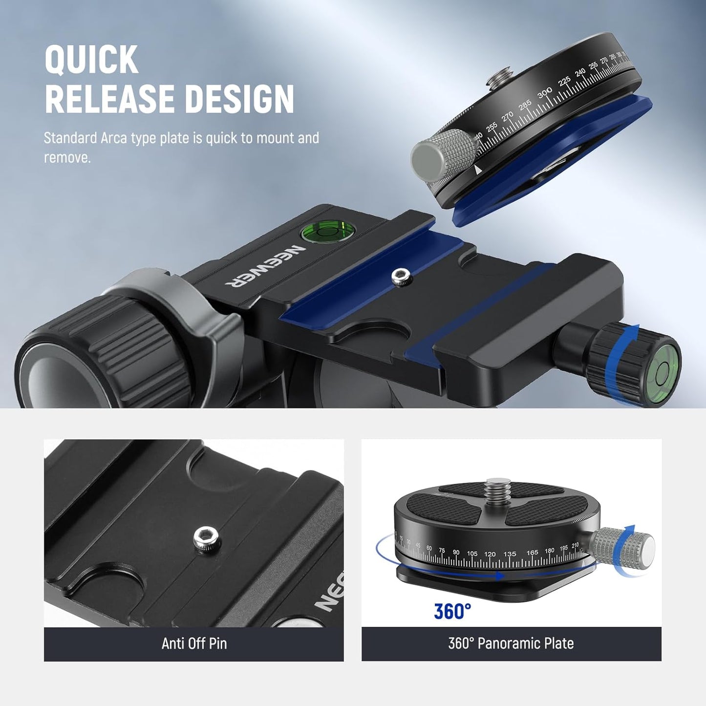 Neewer TH15 3-Way Geared Tripod Head Panoramic
