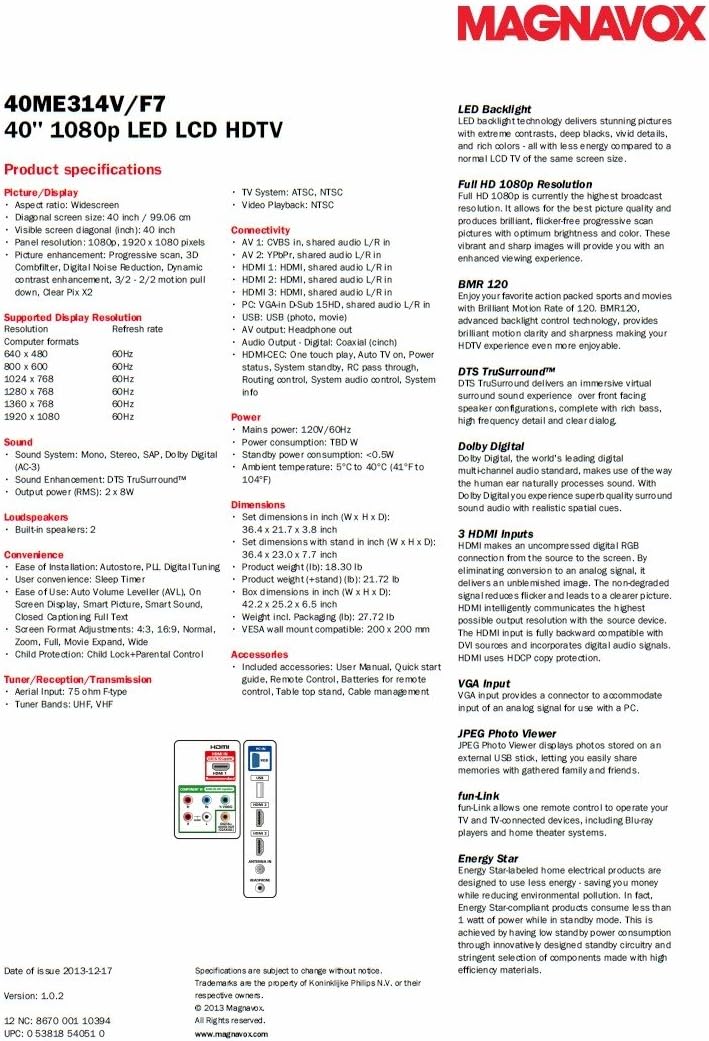 Magnavox 40ME314V/F7 40" 1080p 60Hz LED HDTV