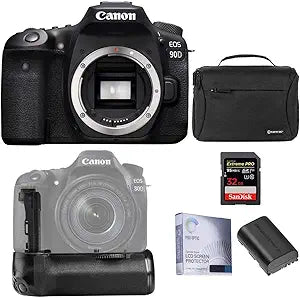 Canon EOS 90D DSLR Camera Bundle Case Battery