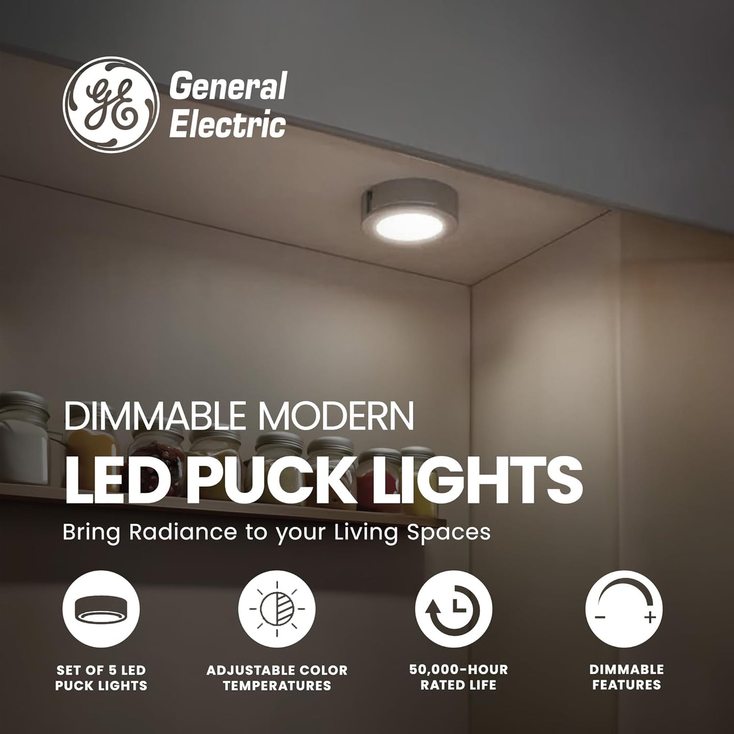 GE LED Puck Lights Dimmable Under Cabinet Lighting - 5 Pack