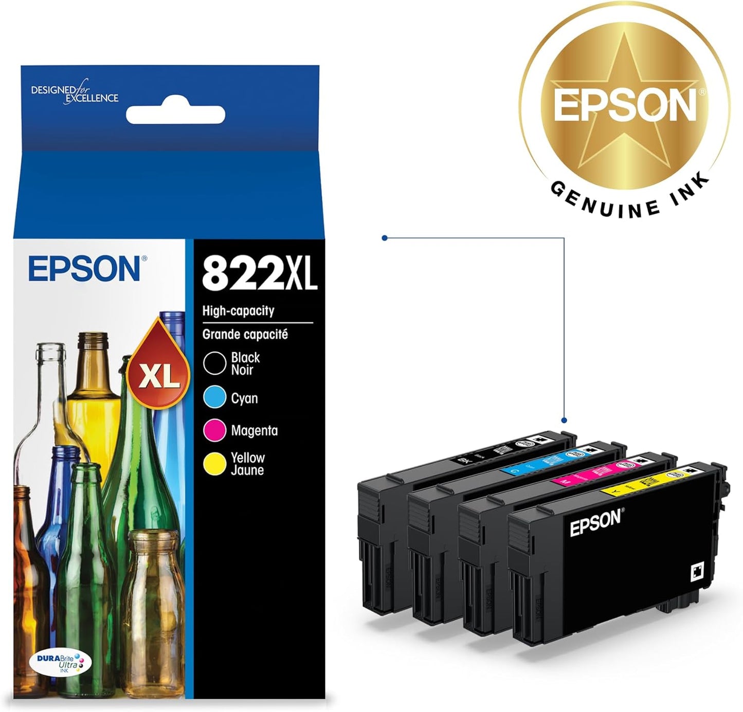 Epson T822XL-XCS DURABrite High Capacity Ink Combo Pack