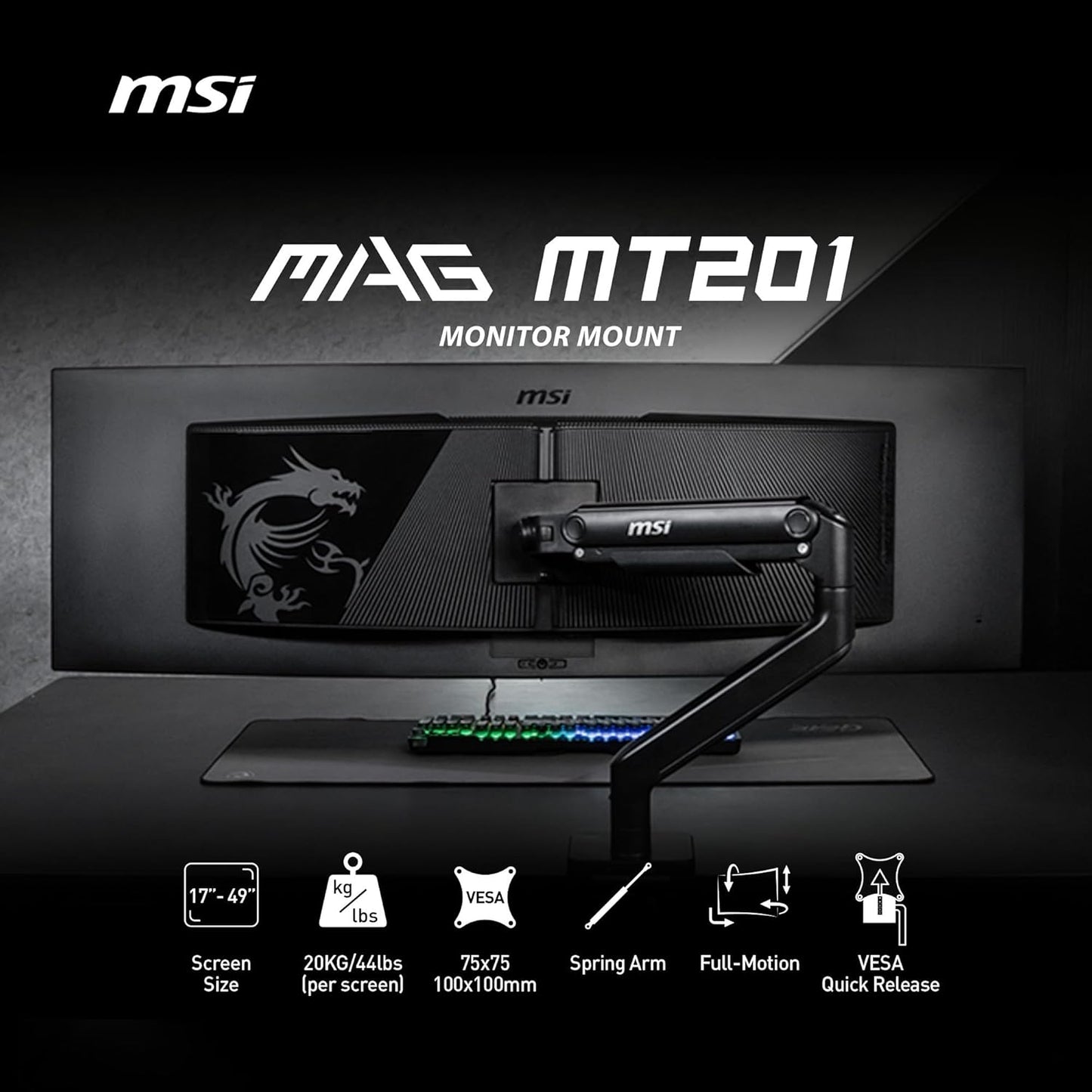 MSI MAGMT201 Single Monitor Stand Arm 49" VESA Mount